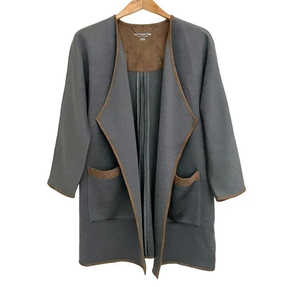 Soft Surroundings Open Front Wool Blend Sweater Coat